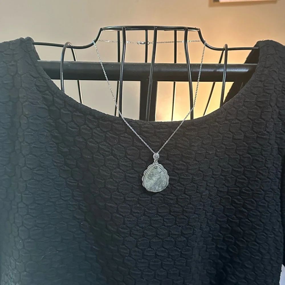 Dendritic Agate Teardrop Pendant in Silver 925 Setting on Silver 925 Chain - Picture 15 of 16